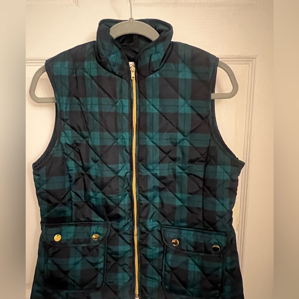 St John’s Bay Green and black plaid “quilted vest”